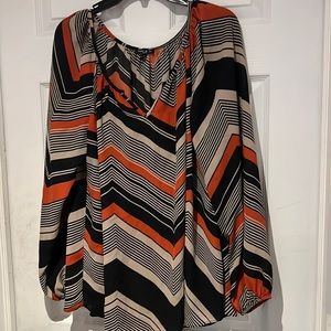 Womens black tan rust long sleeve blouse